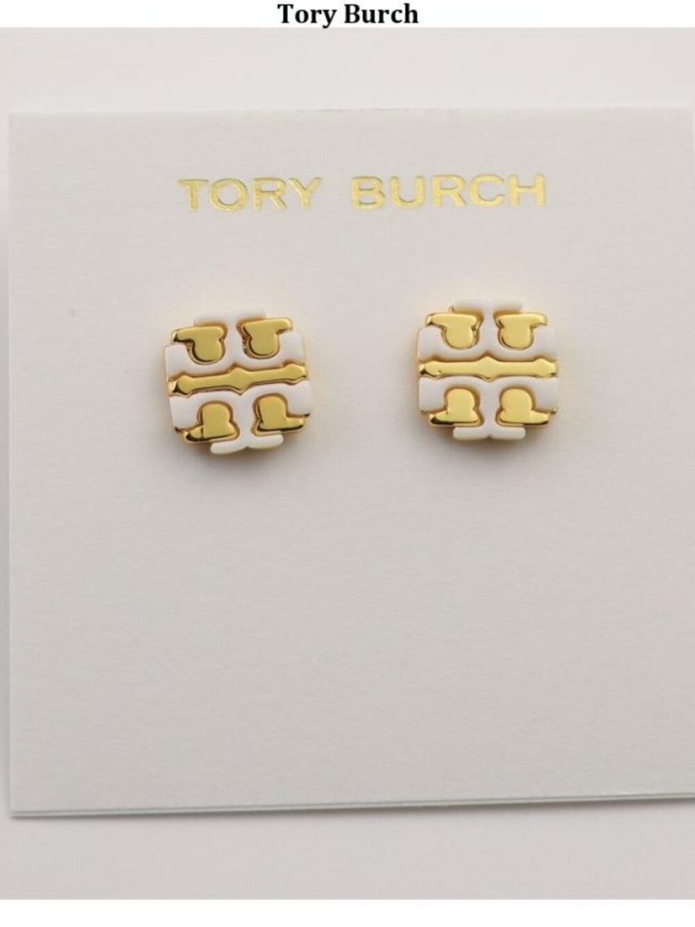 Tory Burch White and Gold Logo Stud Bracelet Charms
